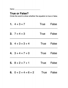 True-False First Grade equations copy