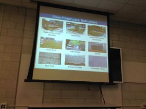 Photo taken during Robin Sanchez' presentation. This shows the ways that Green Infrastructure is implementing to reduce overflow during rainstorms.