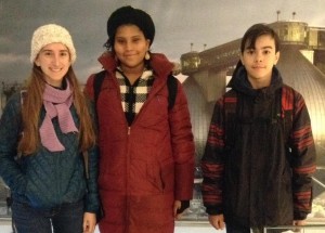 Our group in front of the "Digester Eggs" while touring the Newtown Creek Water Treatment Plant. From left to right: Daniela Pierro, Kiyomi Johnson, Kai Tsurumaki.